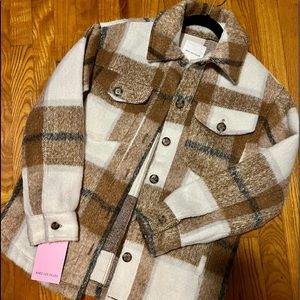 Avec Les Filles Brown and Cream Plaid Jacket